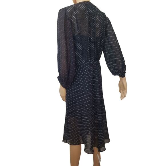 Silk Crepe Black Dots Akris Punto Slightly Sheer Midi Dress 3/4 Sleeve SZ 8 - Picture 7 of 10